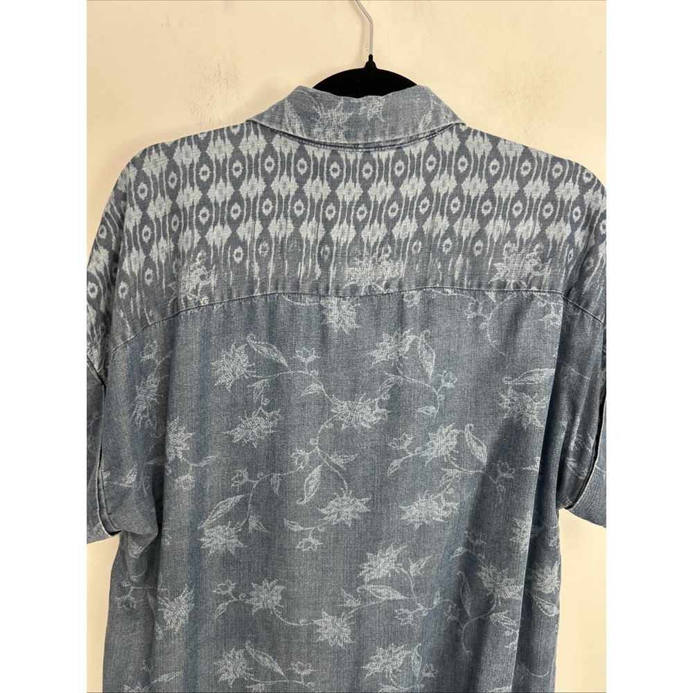 Liverpool Los Angeles Women's S Denim Blue Floral Short Sleeve Button-up Blouse - Picture 8 of 14